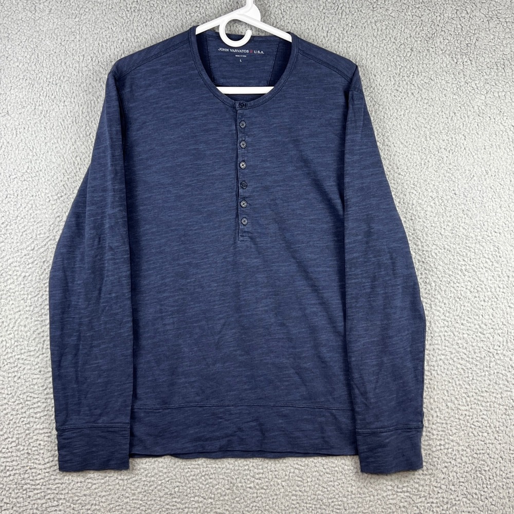 John‎ Varvatos USA Mens Navy Blue Slub Long Sleeve Henley Shirt K1909C13 Large